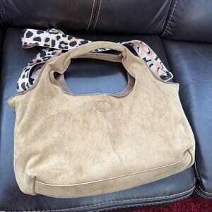 Ah-Dorned Large Camel Suede Hobo Tote Bag Animal Print Crossbody Strap